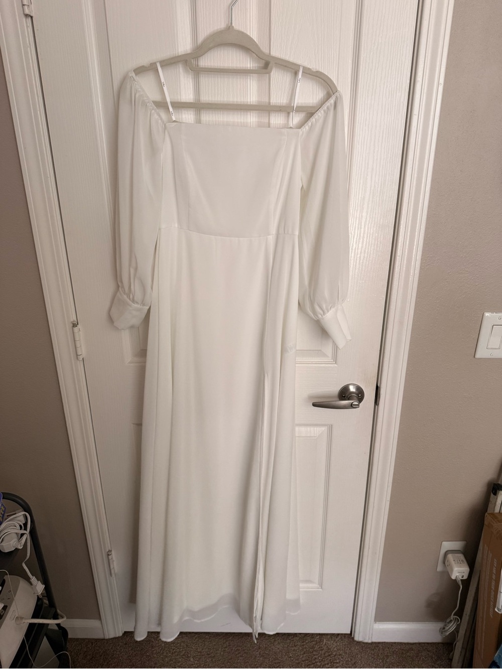 Lulu's White Off-Shoulder Maxi Dress with Bishop Sleeves